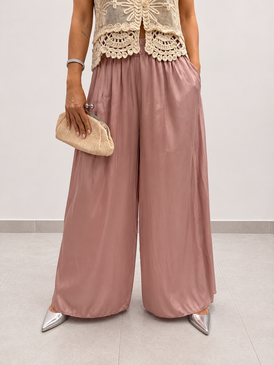 Pantaloni Palazzo Rosa cipria